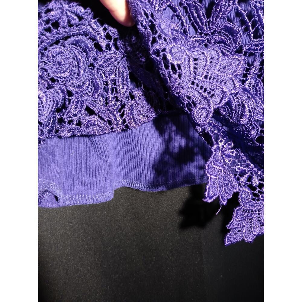 VTG Y2K Cami Crop Top XL Purple Ribbed Floral Crochet Lace Festival Rave Boho US - Picture 5 of 6